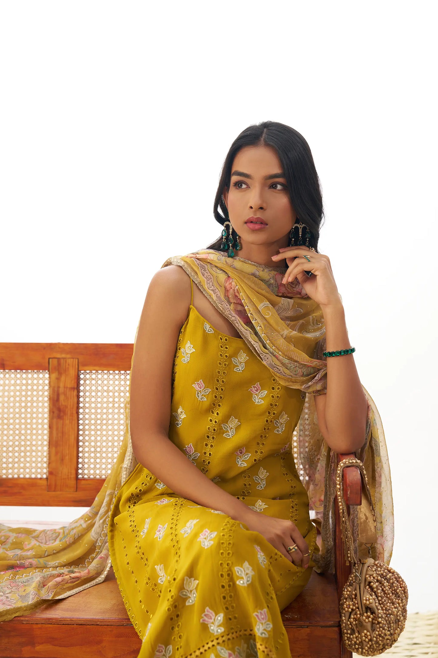 Mustard Yellow Fancy Embroidered Work Organza Salwar Suit With Dupatta