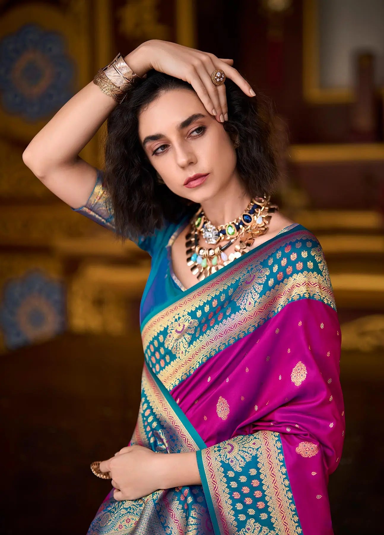Rani Pink Soft Silk Saree with Banarasi Zari Weaving & Contrast Border