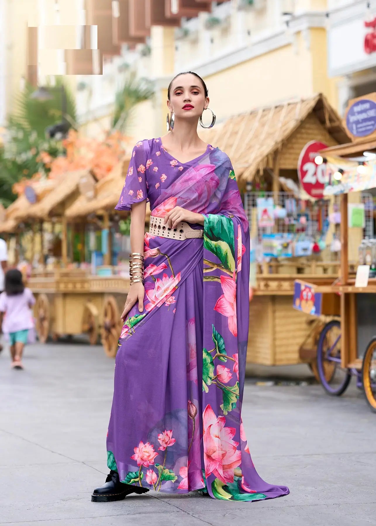 Purple  Georgette Saree with Exclusive Print