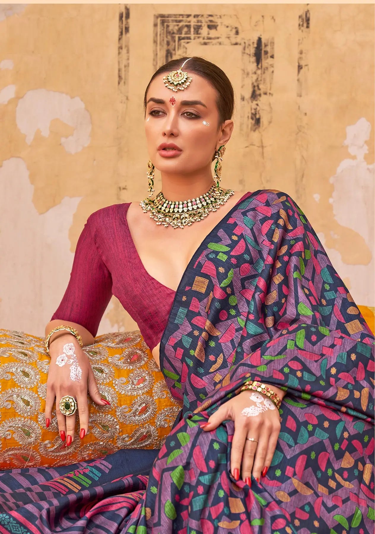 Multi Color Mercerized Sigma Silk Saree with Classic Design