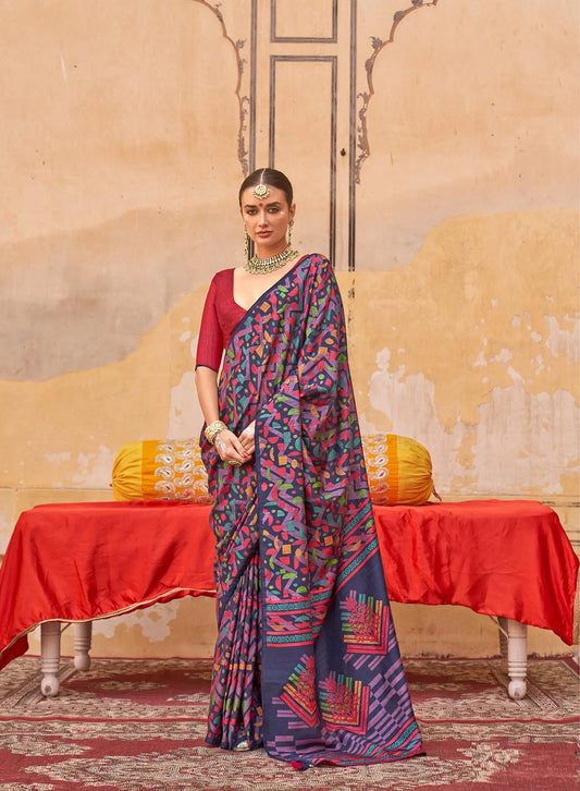 Multi Color Mercerized Sigma Silk Saree with Classic Design