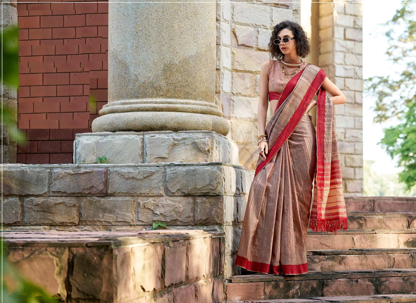 Beige  Pure Handloom Katan Saree