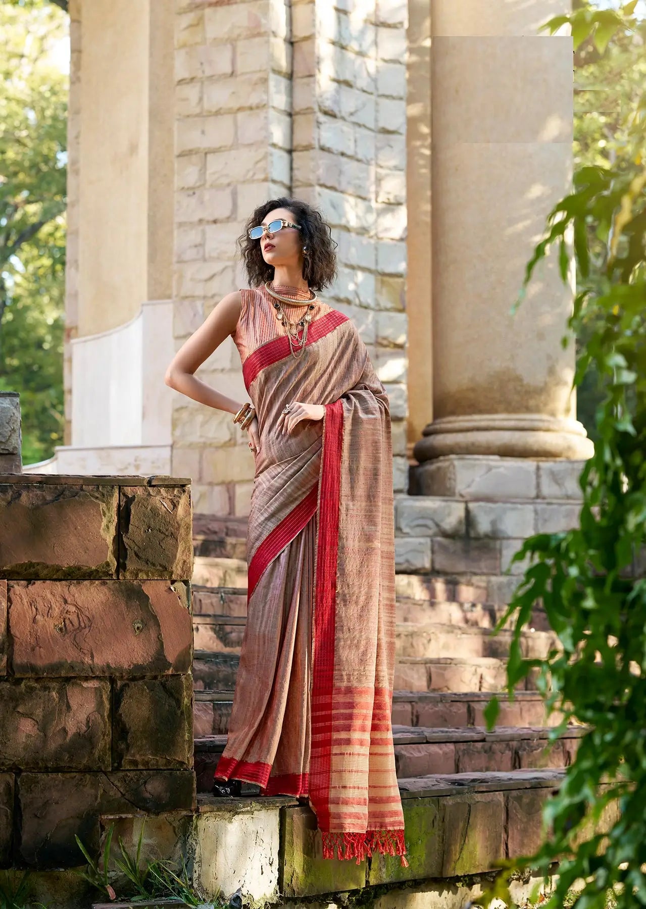 Beige  Pure Handloom Katan Saree