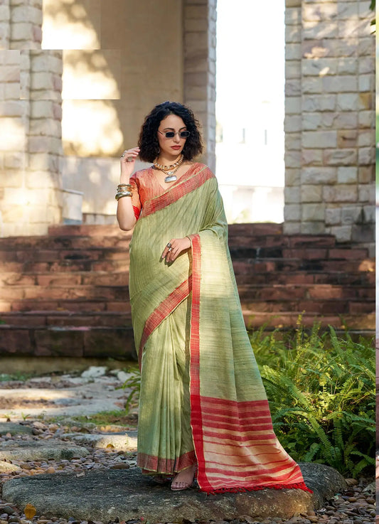 Pista Pure Handloom Katan Saree