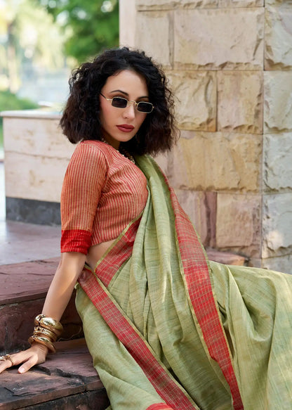 Pista Pure Handloom Katan Saree