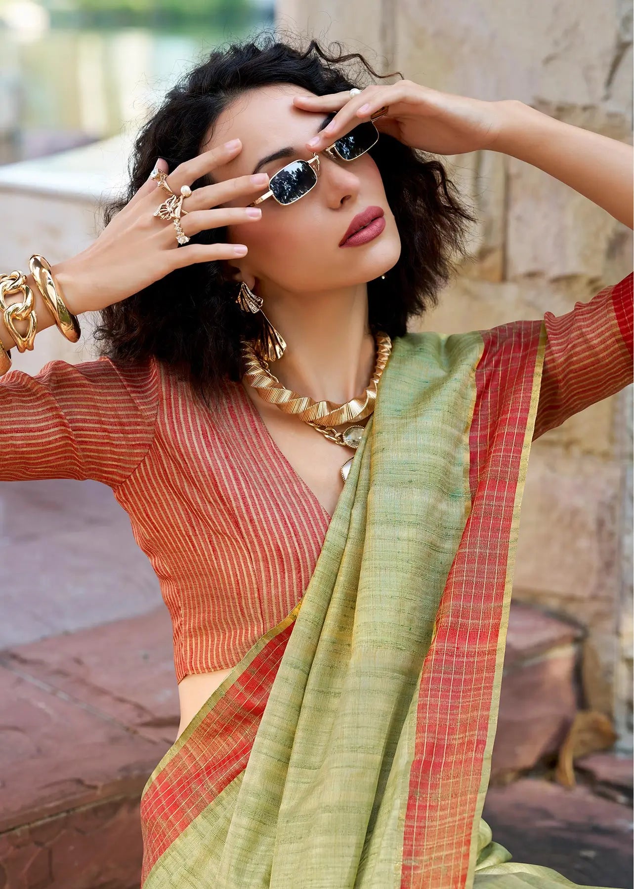 Pista Pure Handloom Katan Saree