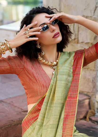 Pista Pure Handloom Katan Saree