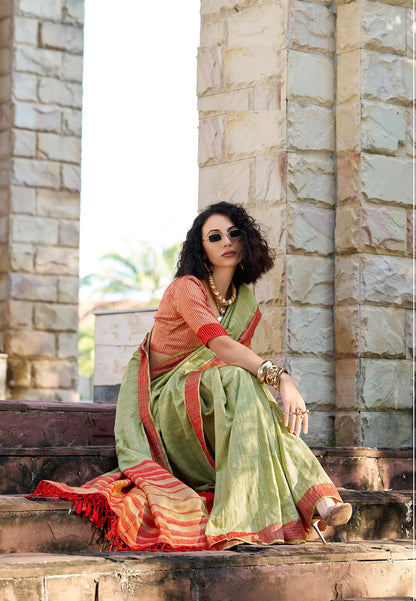 Pista Pure Handloom Katan Saree
