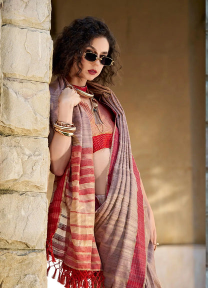 Beige Pure Handloom Katan Saree