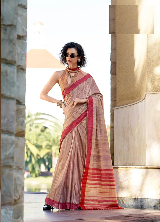 Beige Pure Handloom Katan Saree