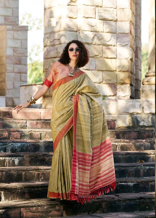 Pista  Pure Handloom Katan Saree