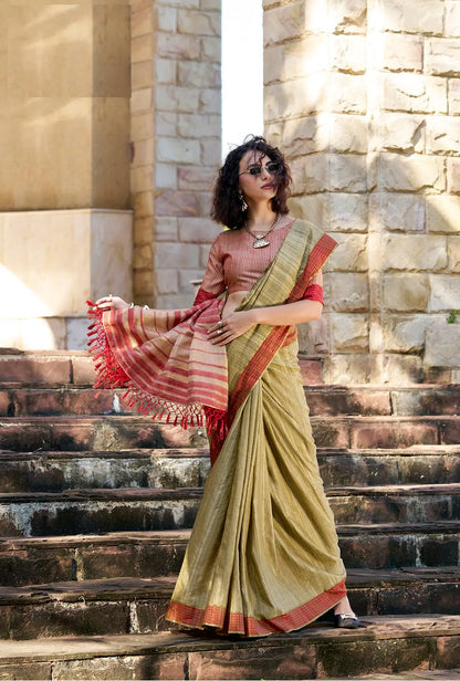 Pista  Pure Handloom Katan Saree