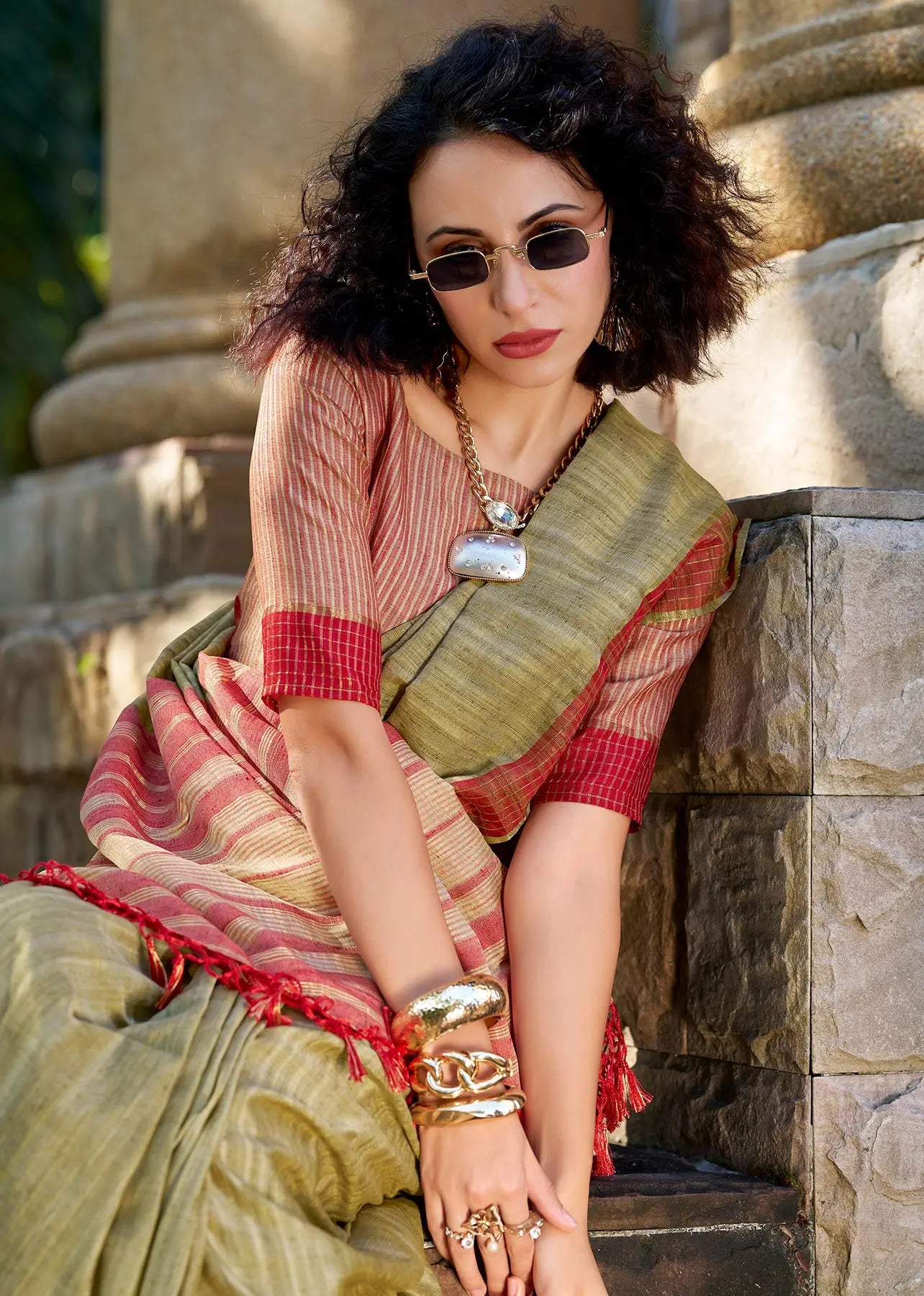 Pista  Pure Handloom Katan Saree
