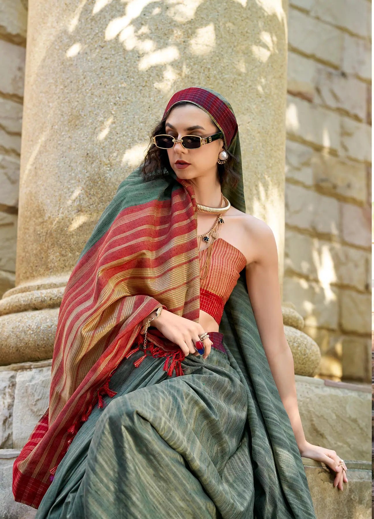 Green Pure Handloom Katan Saree