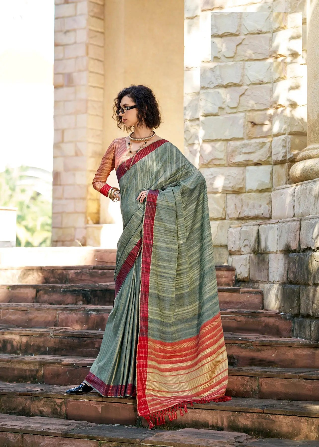 Green Pure Handloom Katan Saree