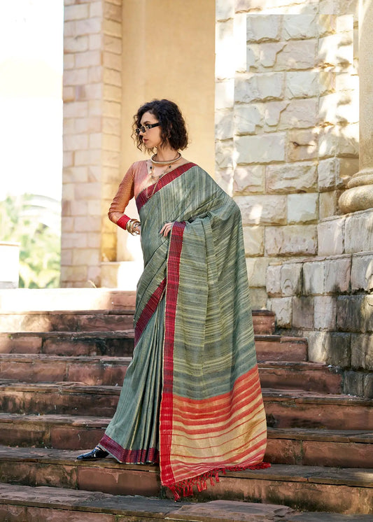 Green Pure Handloom Katan Saree
