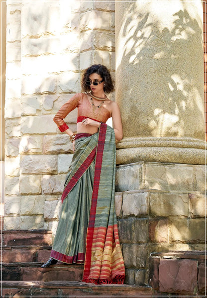 Green Pure Handloom Katan Saree
