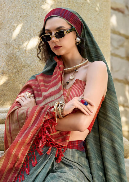 Green Pure Handloom Katan Saree