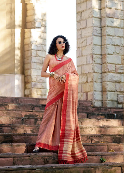 Orange  Pure Handloom Katan Saree