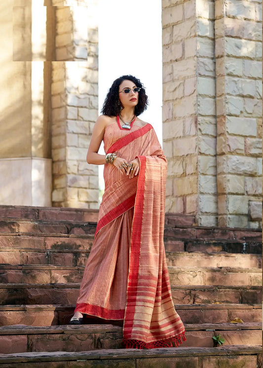 Orange  Pure Handloom Katan Saree