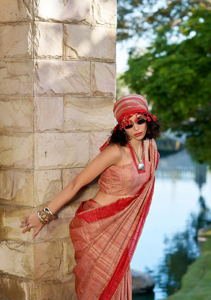 Orange  Pure Handloom Katan Saree