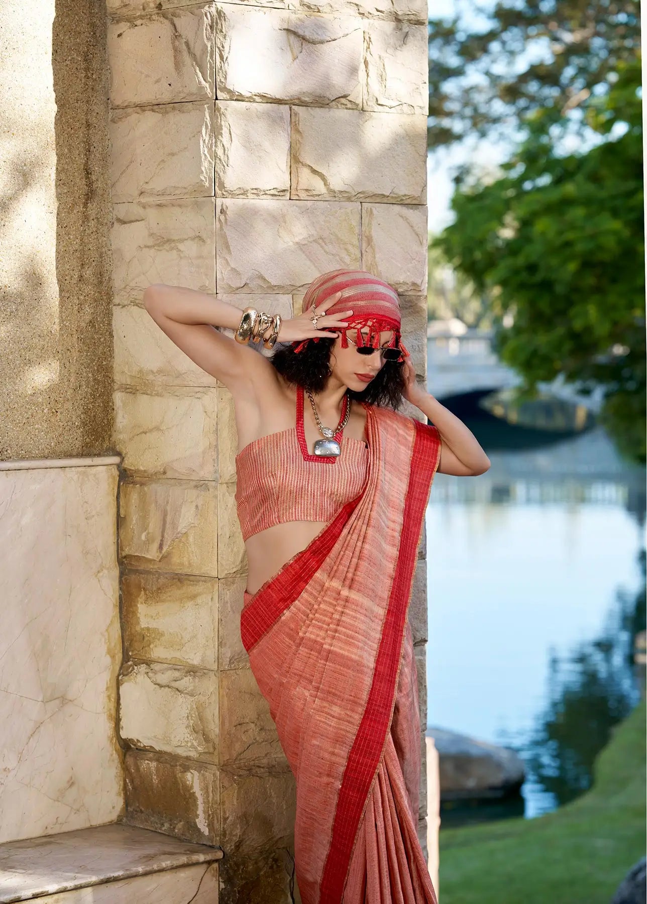 Orange  Pure Handloom Katan Saree