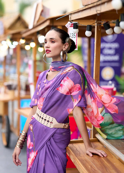 Purple  Georgette Saree with Exclusive Print