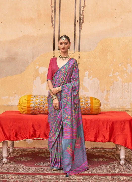 Multi-color Mercerized Sigma Silk Saree with Classic Design