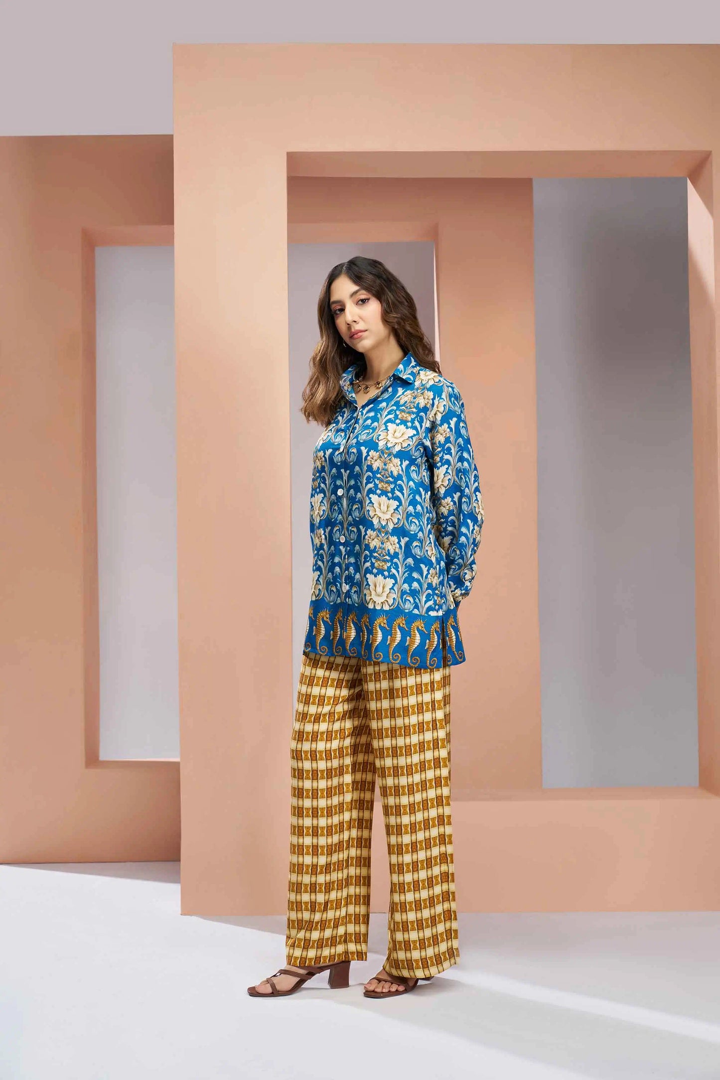 Royal Blue Pure Muslin Silk Printed Co-ord Set