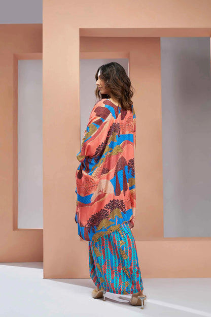 Aqua Blue Pure Muslin Silk Printed Stylish Co-ord Set