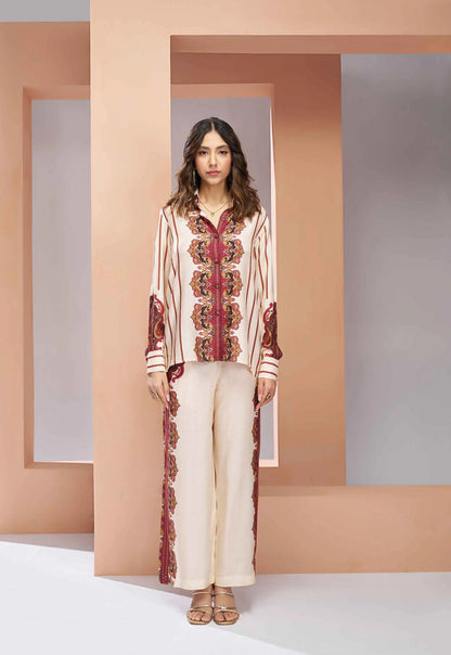 Cream Pure Muslin Silk Printed Co-ord Set