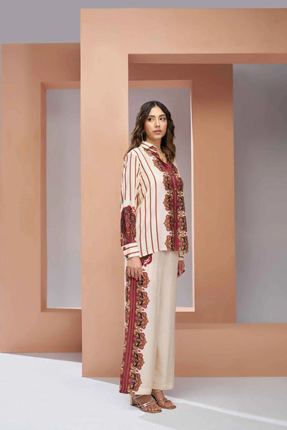 Cream Pure Muslin Silk Printed Co-ord Set