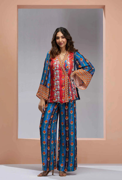 Navy Blue Pure Muslin Silk Printed Co-ord Set