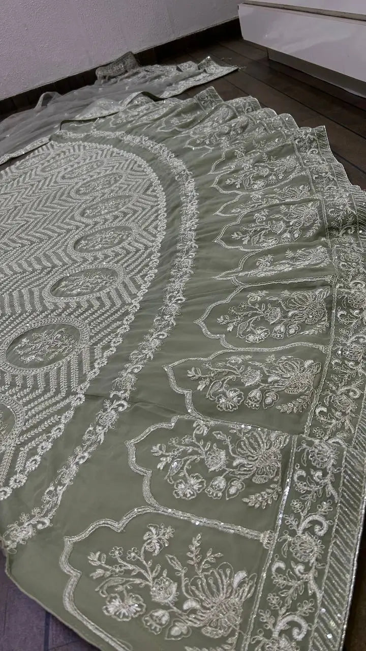 Grey Georgette Sequence, Zari & Dori Work Lehenga Choli
