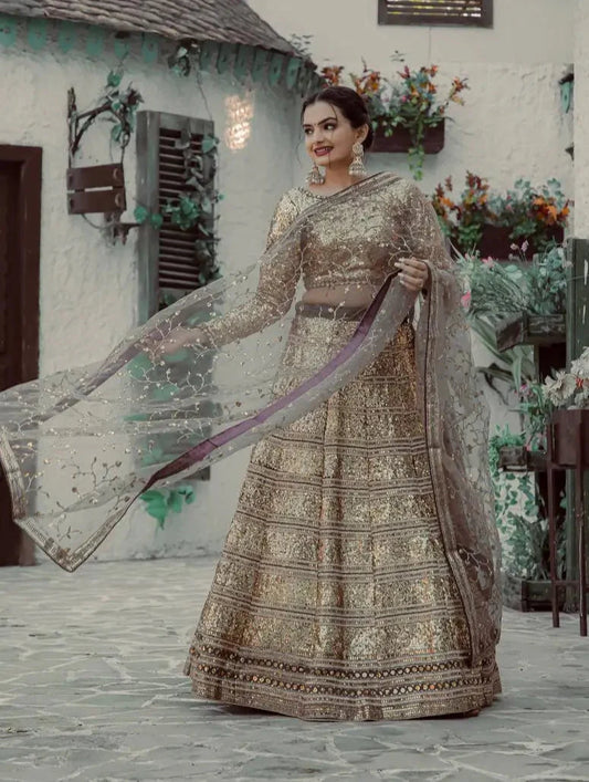 Golden Georgette Dori, Zari & Sequence Embroidery Work Lehenga Choli