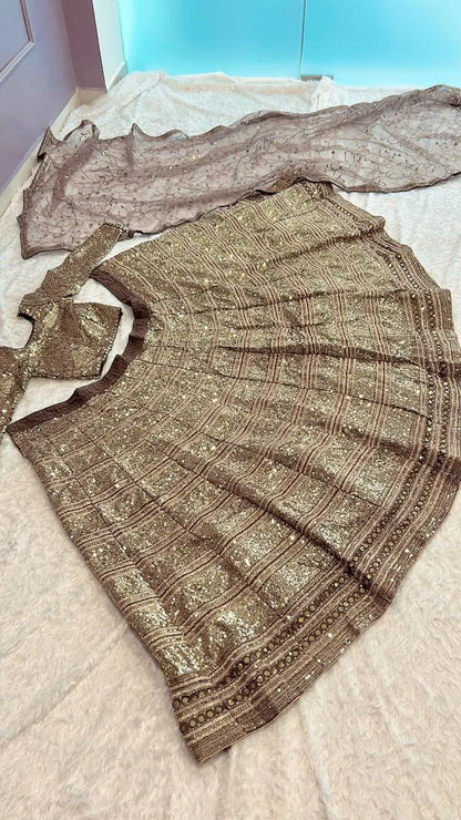 Golden Georgette Dori, Zari & Sequence Embroidery Work Lehenga Choli