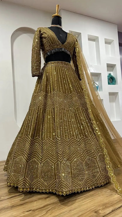 Golden Brown Kasturi Silk Dori & Sequence Work Lehenga Choli