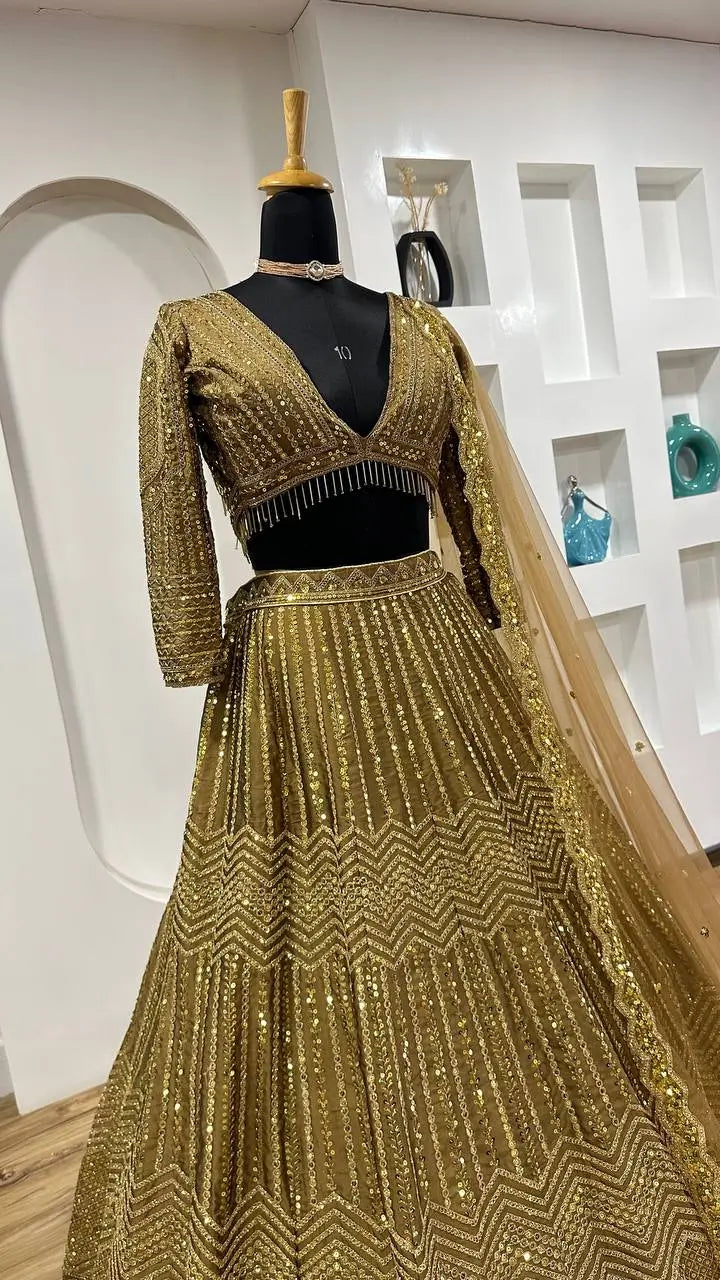 Golden Brown Kasturi Silk Dori & Sequence Work Lehenga Choli