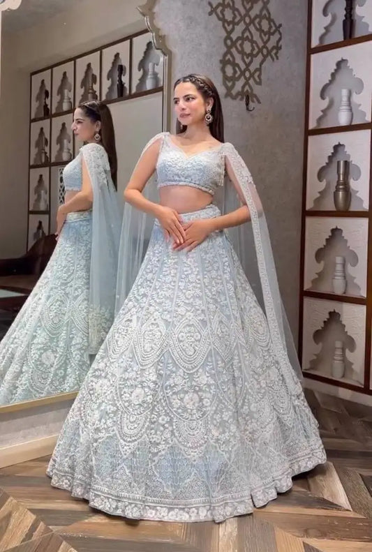 Sky Blue Net Sequence &  Thread Work Lehenga Choli