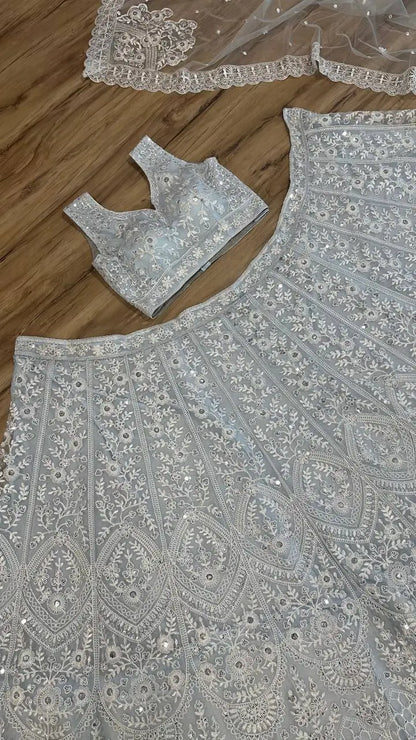 Sky Blue Net Sequence &  Thread Work Lehenga Choli