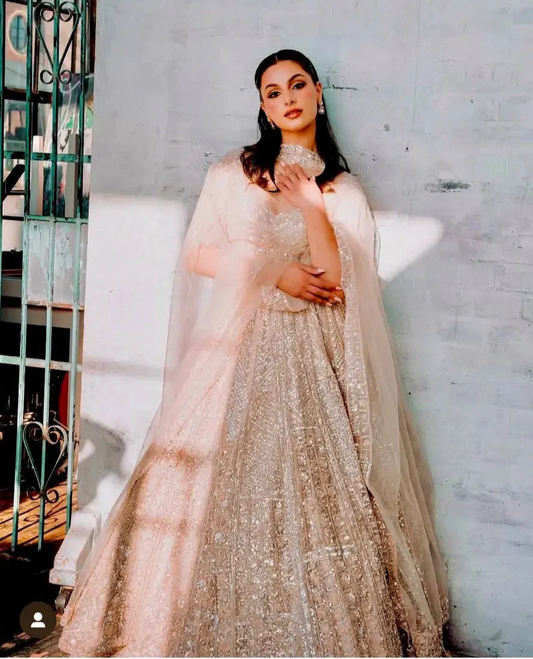 Dark Beige Kasturi Silk Sequence &amp; Dori Work Lehenga Choli