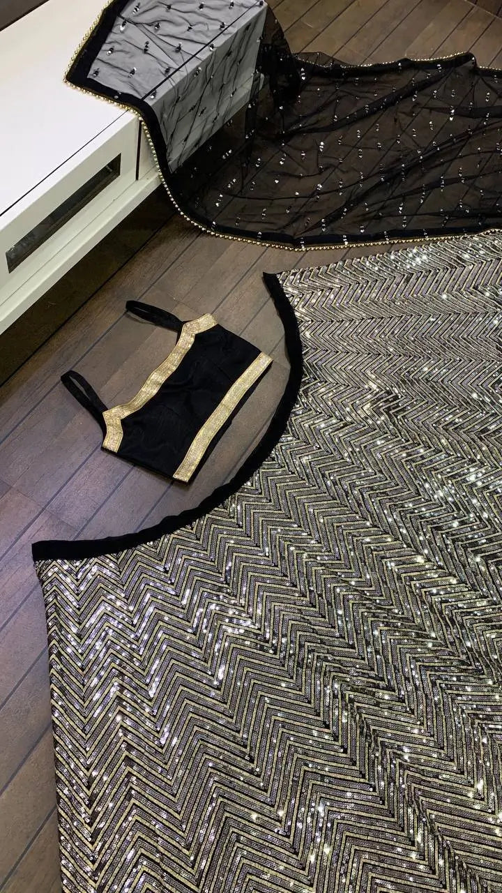 Black Georgette Sequence Lehenga Choli