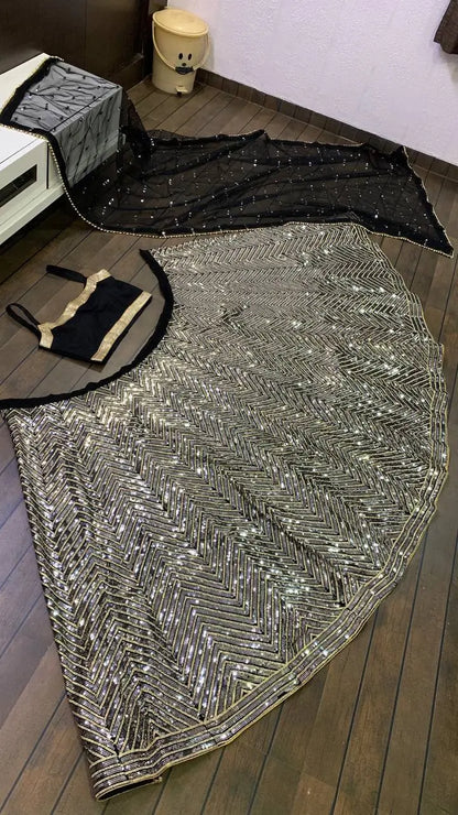 Black Georgette Sequence Lehenga Choli