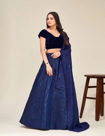 Dark Blue Tapeta Silk Sequence Embroidery Work Lehenga Choli