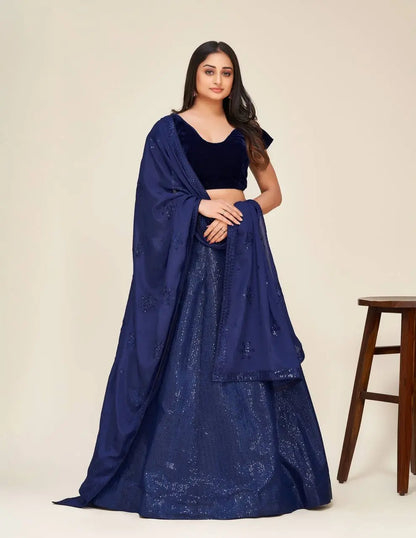 Dark Blue Tapeta Silk Sequence Embroidery Work Lehenga Choli