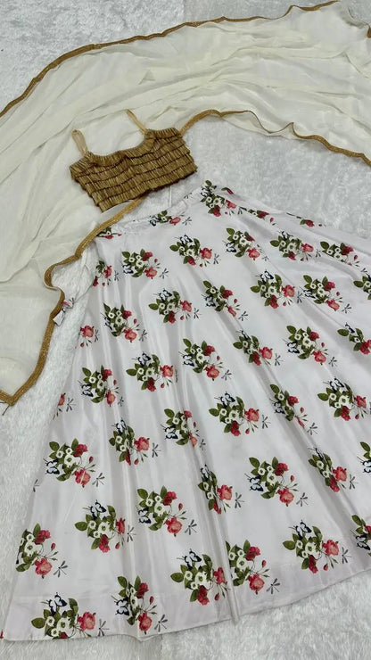 White Tapeta Silk Floral Printed Lehenga Choli