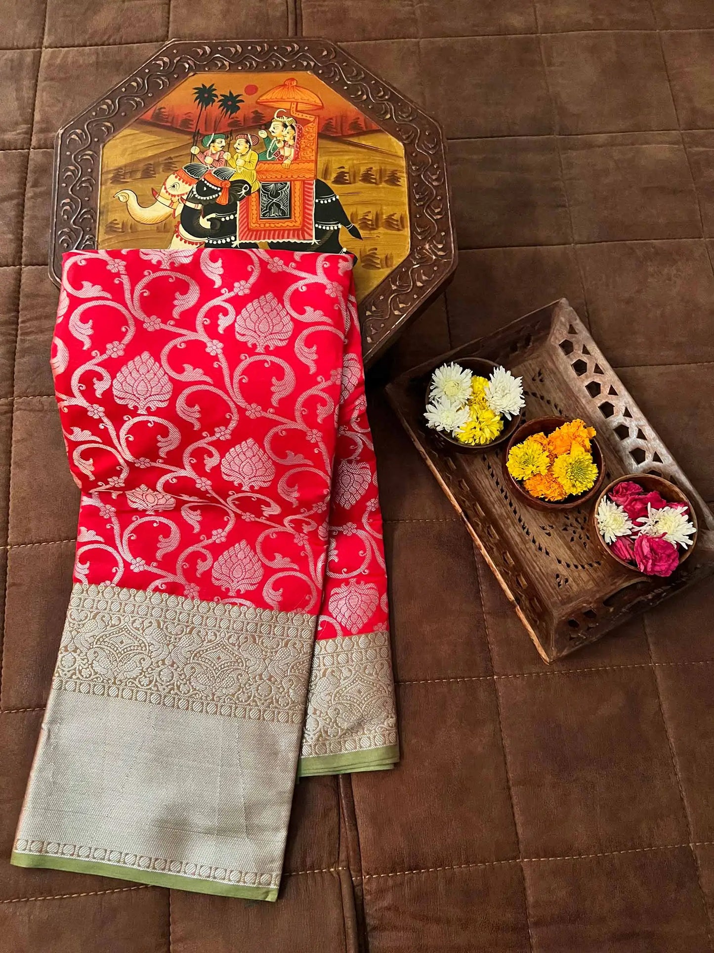 Red  Kanjivaram Zari Weaving  Silk Saree