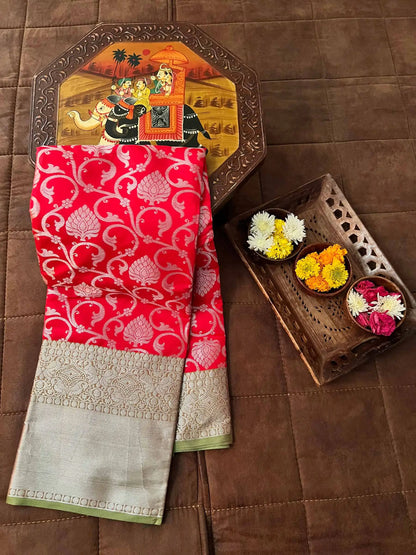 Red  Kanjivaram Zari Weaving  Silk Saree