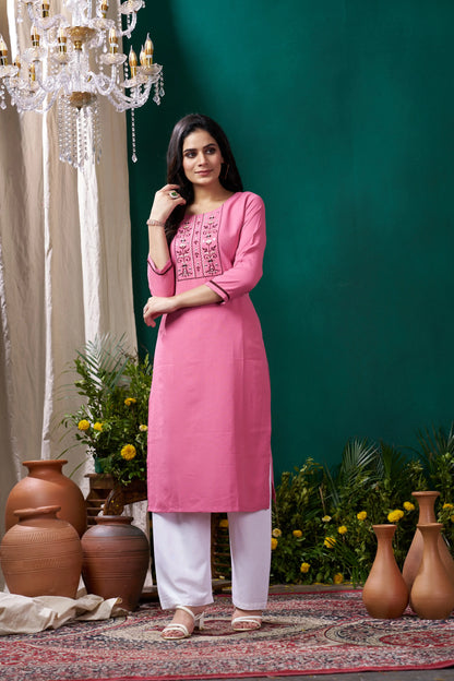Rose Pink Handwork Kurta Set With Pocket