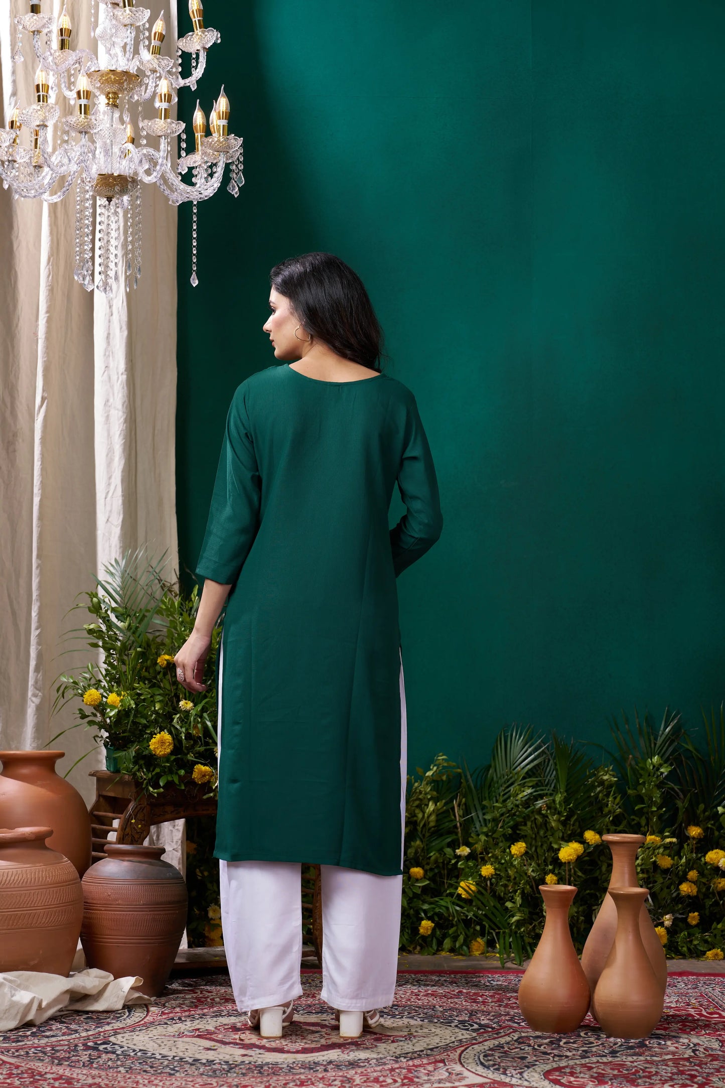 Green Handwork Kurta Set With Pocket